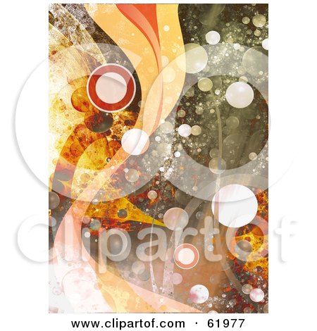 Royalty-free (RF) Clipart Illustration of a Grungy Background Of Waves And Bright Orbs by chrisroll