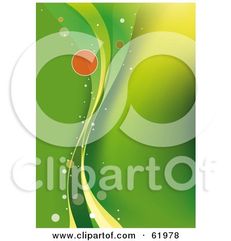 Royalty-free (RF) Clipart Illustration of a Green Background Of Glowing Flowing Waves by chrisroll