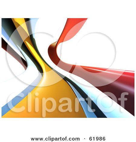 Royalty-free (RF) Clipart Illustration of a Background Of Flowing 3d Waves Of Orange, White, Blue And Yellow Over White by chrisroll