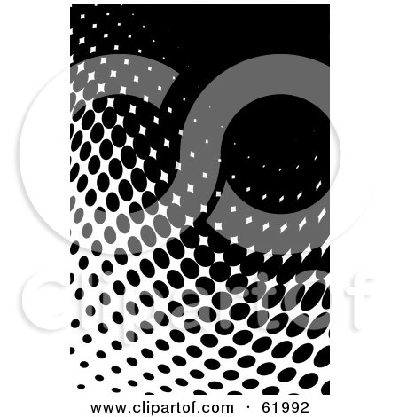 Royalty-free (RF) Clipart Illustration of a Black And White Curving Halftone Dot Background - Version 1 by chrisroll