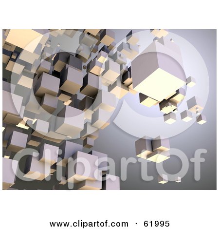 Royalty-free (RF) Clipart Illustration of a Background Of Floating 3d Particle Cubes - Version 3 by chrisroll