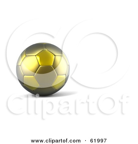Royalty-free (RF) Clipart Illustration of a 3d Gold Soccer Ball Stopped On White by chrisroll