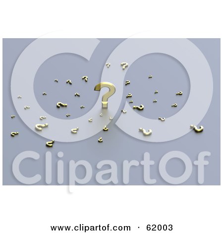 Royalty-free (RF) Clipart Illustration of a 3d Golden Question Marks Scattered Around A Large Question Mark by chrisroll