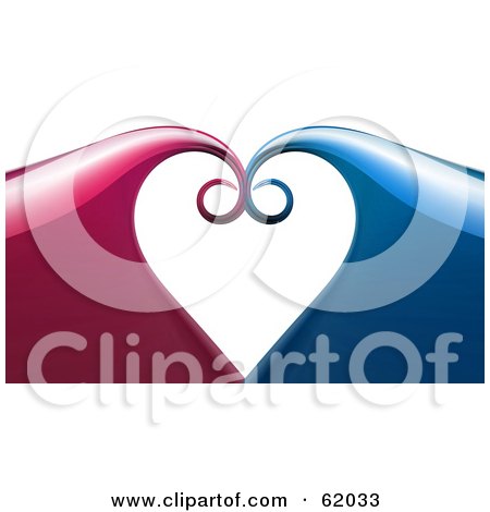 Royalty-free (RF) Clipart Illustration of a Background Of Pink And Blue Waves Curling Together And Forming A Heart by chrisroll