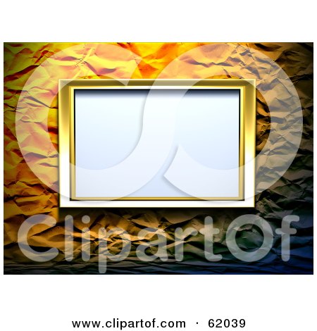 Royalty-free (RF) Clipart Illustration of a Blank Gold Frame Mounted On A Crinkled Wall by chrisroll