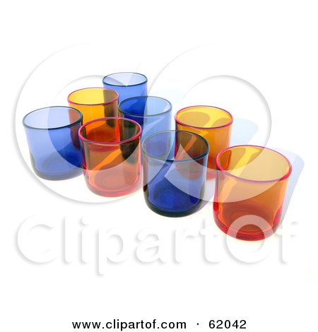 Royalty-free (RF) Clipart Illustration of a Group Of Blue And Orange Glass Cups On White by chrisroll