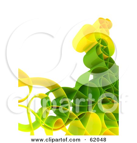 Royalty-free (RF) Clipart Illustration of a Curly 3d Network Wave In Green And Yellow by chrisroll