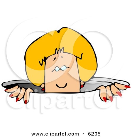 Blond Lady With Red Nails Peeking Out of a Hole Clipart Picture by djart