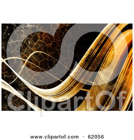 Royalty-free (RF) Clipart Illustration of a Background Of Horizontal Flowing Waves With A Crackled Brown Texture by chrisroll