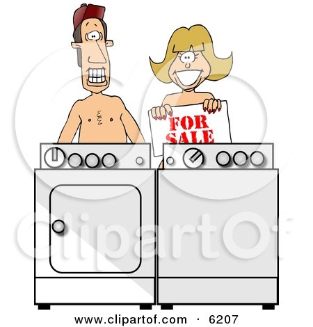 Poor Married Couple Selling Their Matching Washer & Dryer Clipart Picture by djart