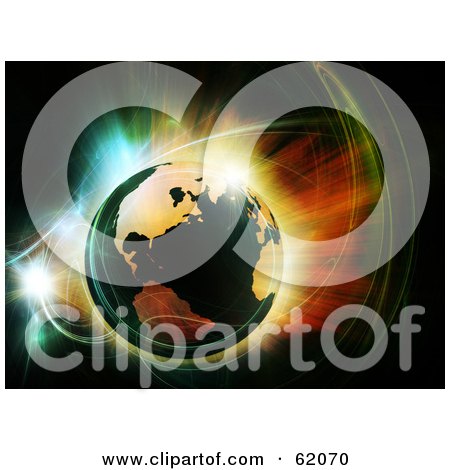 Royalty-free (RF) Clipart Illustration of a Fractal Explosion Around Planet Earth by chrisroll