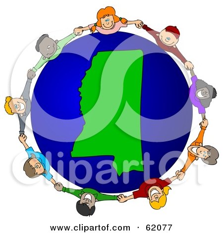 Royalty-Free (RF) Clipart Illustration of a Circle Of Children Holding Hands Around A Mississippi Globe by djart