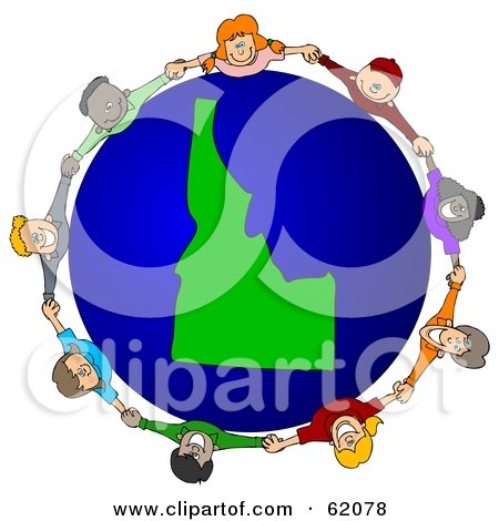 Royalty-Free (RF) Clipart Illustration of a Circle Of Children Holding Hands Around An Idaho Globe by djart