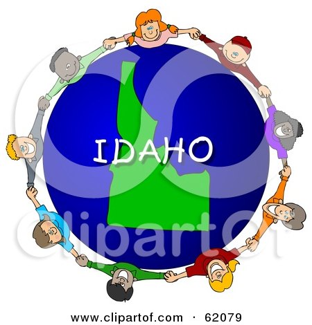 Royalty-Free (RF) Clipart Illustration of Children Holding Hands In A Circle Around A Idaho Globe by djart