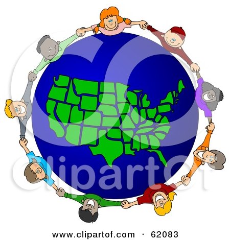 Royalty-Free (RF) Clipart Illustration of a Circle Of Children Holding Hands Around A United States of America Globe by djart