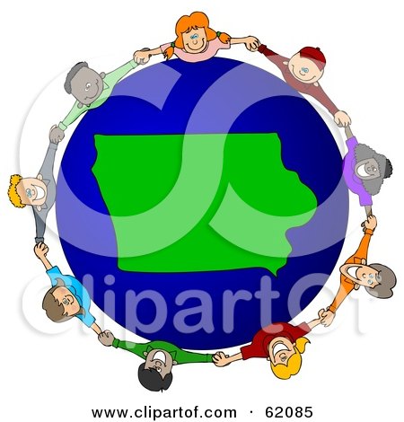Royalty-Free (RF) Clipart Illustration of a Circle Of Children Holding Hands Around An Iowa Globe by djart
