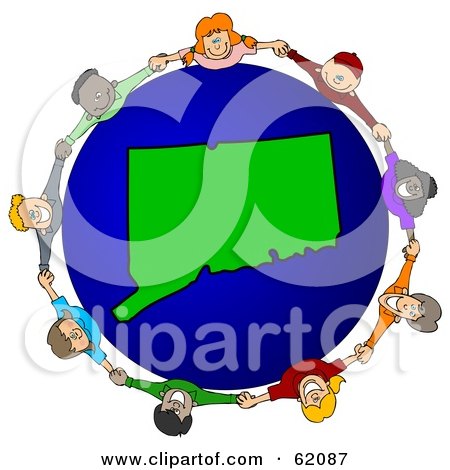 Royalty-Free (RF) Clipart Illustration of a Circle Of Children Holding Hands Around A Connecticut Globe by djart