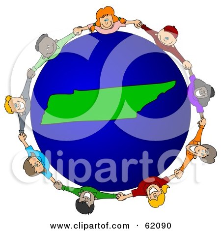 Royalty-Free (RF) Clipart Illustration of a Circle Of Children Holding Hands Around A Tennessee Globe by djart