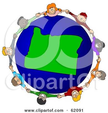 Royalty-Free (RF) Clipart Illustration of a Circle Of Children Holding Hands Around An Oregon Globe by djart