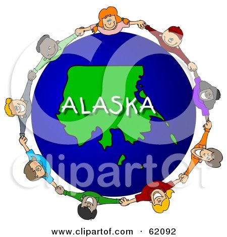 Royalty-Free (RF) Clipart Illustration of Children Holding Hands In A Circle Around An Alaska Globe by djart