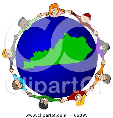 Royalty-Free (RF) Clipart Illustration of a Circle Of Children Holding Hands Around A Kentucky Globe by djart