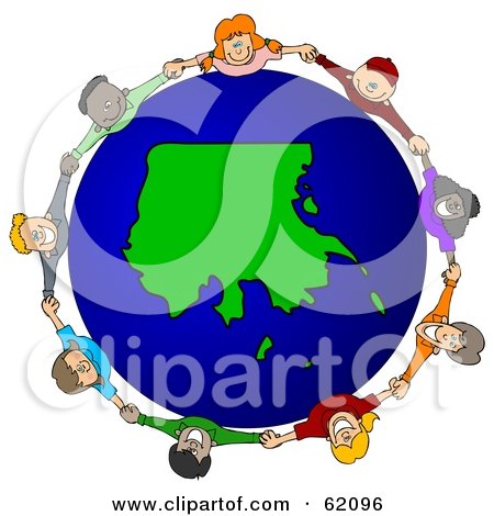 Royalty-Free (RF) Clipart Illustration of a Circle Of Children Holding Hands Around An Alaska Globe by djart