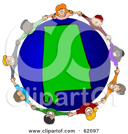 Royalty-Free (RF) Clipart Illustration of a Circle Of Children Holding Hands Around An Alabama Globe by djart