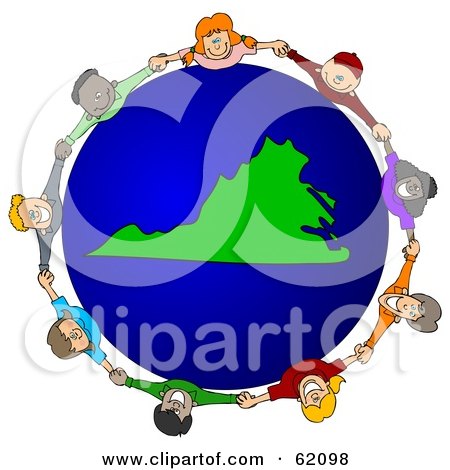 Royalty-Free (RF) Clipart Illustration of a Circle Of Children Holding Hands Around A Virginia Globe by djart
