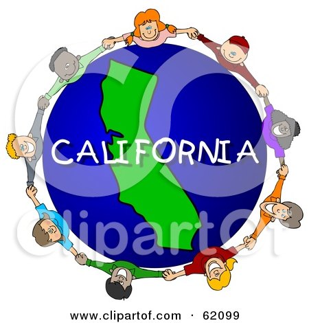 Royalty-Free (RF) Clipart Illustration of Children Holding Hands In A Circle Around A California Globe by djart
