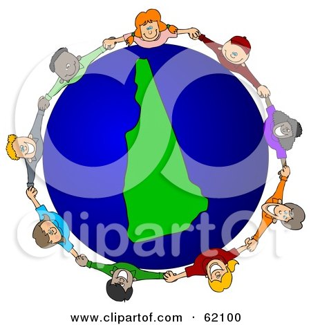 Royalty-Free (RF) Clipart Illustration of a Circle Of Children Holding Hands Around A New Hampshire Globe by djart