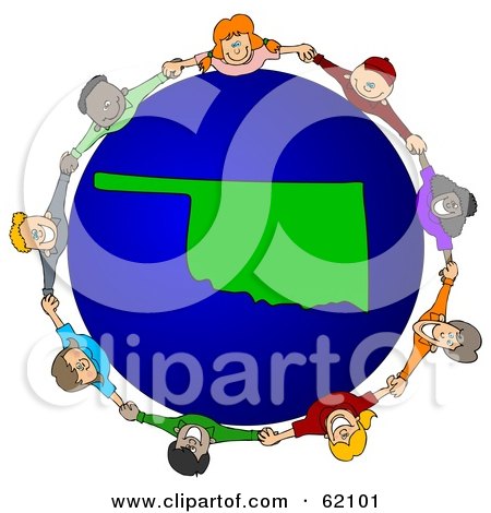 Royalty-Free (RF) Clipart Illustration of a Circle Of Children Holding Hands Around An Oklahoma Globe by djart