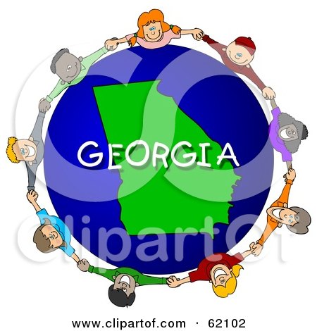 Royalty-Free (RF) Clipart Illustration of Children Holding Hands In A Circle Around A Georgia Globe by djart