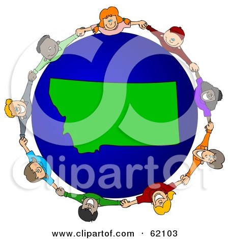 Royalty-Free (RF) Clipart Illustration of a Circle Of Children Holding Hands Around A Montana Globe by djart