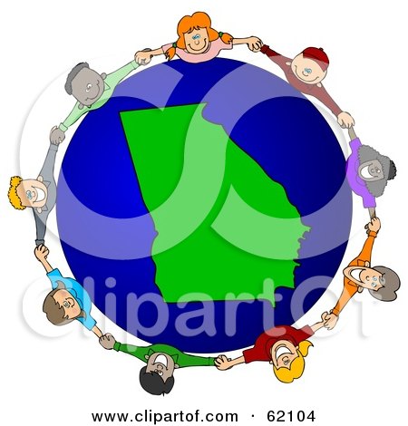 Royalty-Free (RF) Clipart Illustration of a Circle Of Children Holding Hands Around A Georgia Globe by djart