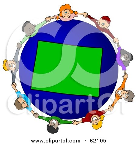 Royalty-Free (RF) Clipart Illustration of a Circle Of Children Holding Hands Around A Colorado Globe by djart