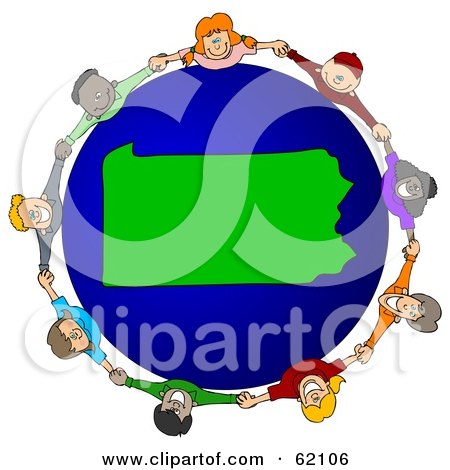 Royalty-Free (RF) Clipart Illustration of a Circle Of Children Holding Hands Around A Pennsylvania Globe by djart