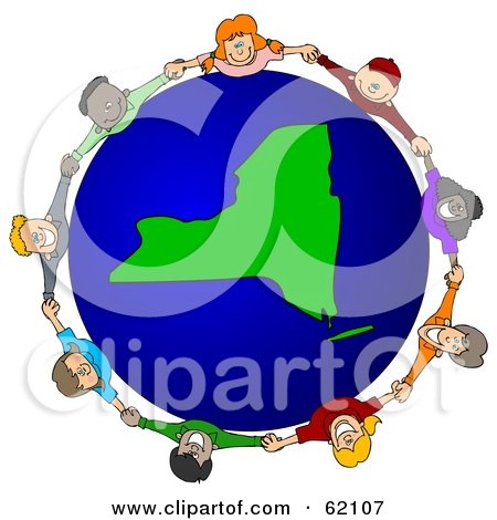 Royalty-Free (RF) Clipart Illustration of a Circle Of Children Holding Hands Around A New York Globe by djart