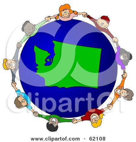 Royalty-Free (RF) Clipart Illustration of a Circle Of Children Holding Hands Around A Washington Globe by djart
