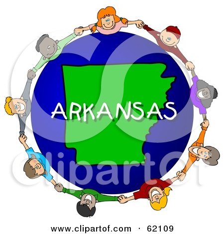 Royalty-Free (RF) Clipart Illustration of Children Holding Hands In A Circle Around An Arkansas Globe by djart