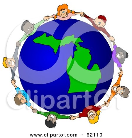Royalty-Free (RF) Clipart Illustration of a Circle Of Children Holding Hands Around A Michigan Globe by djart
