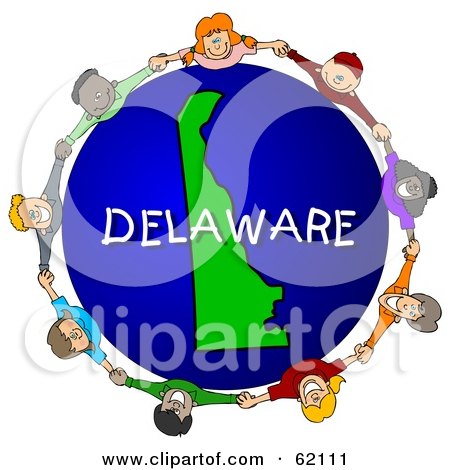 Royalty-Free (RF) Clipart Illustration of Children Holding Hands In A Circle Around A Delaware Globe by djart