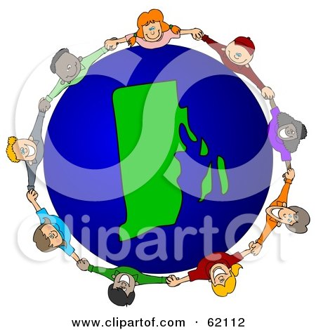 Royalty-Free (RF) Clipart Illustration of a Circle Of Children Holding Hands Around A Rhode Island Globe by djart