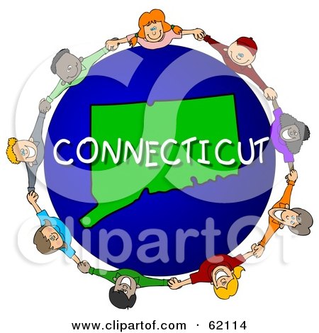 Royalty-Free (RF) Clipart Illustration of Children Holding Hands In A Circle Around A Connecticut Globe by djart