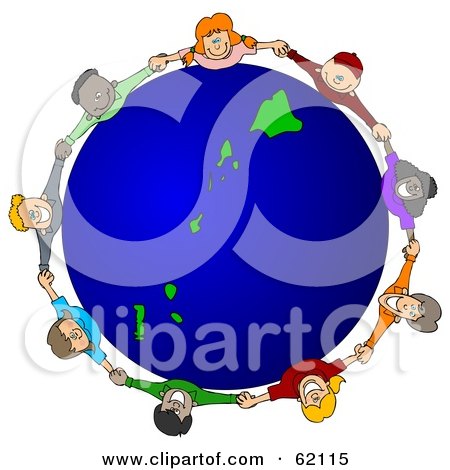 Royalty-Free (RF) Clipart Illustration of a Circle Of Children Holding Hands Around A Hawaii Globe by djart