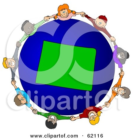 Royalty-Free (RF) Clipart Illustration of a Circle Of Children Holding Hands Around A Wyoming Globe by djart