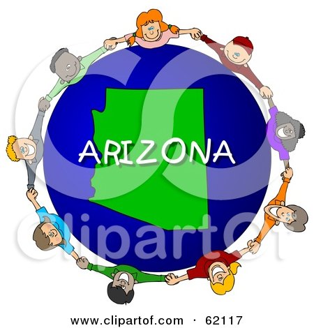 Royalty-Free (RF) Clipart Illustration of Children Holding Hands In A Circle Around An Arizona Globe by djart