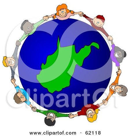 Royalty-Free (RF) Clipart Illustration of a Circle Of Children Holding Hands Around A West Virginia Globe by djart