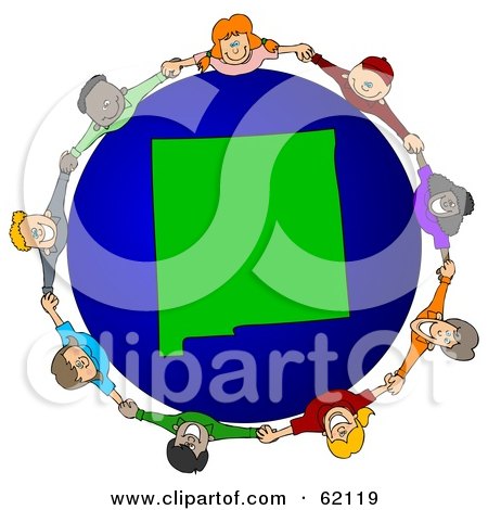 Royalty-Free (RF) Clipart Illustration of a Circle Of Children Holding Hands Around A New Mexico Globe by djart