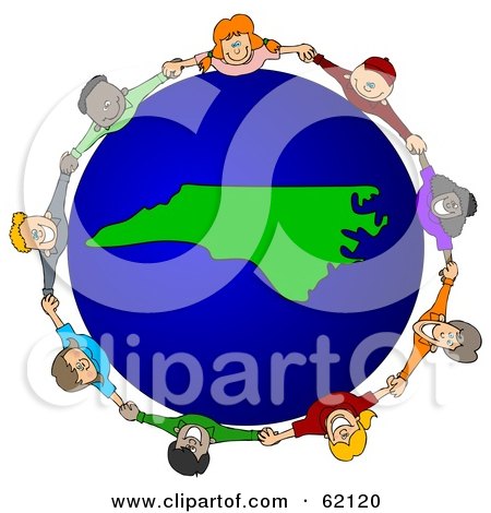 Royalty-Free (RF) Clipart Illustration of a Circle Of Children Holding Hands Around A North Carolina Globe by djart