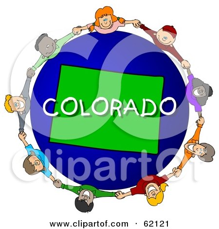Royalty-Free (RF) Clipart Illustration of Children Holding Hands In A Circle Around A Colorado Globe by djart